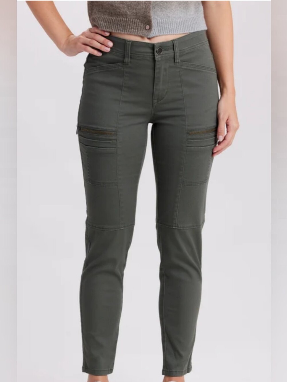 UNIONBAY Blaire Utility Zip Stretchy Women’s Olive Green Slim Cargo Size 17 Pant